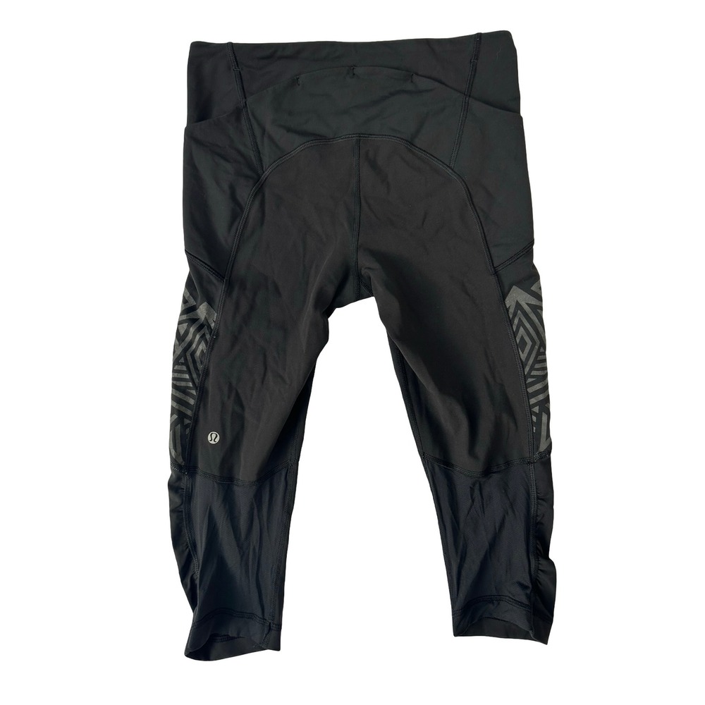 Lululemon Speed Up Crop Leggings Black Geometric Reflective Running Pants Size 6